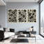 Plantes et fleurs, motif floral noir sur fond crème, ensemble de 3 impressions murales sur toile-887580181