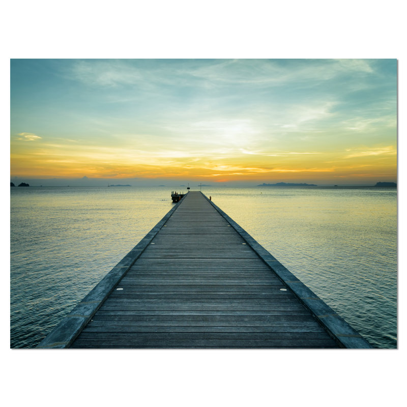 « pilier de bois dans le jaune blue sea », reproduction d’impression sur toile tendue, H 8 po x l 12 po x P 1 po
