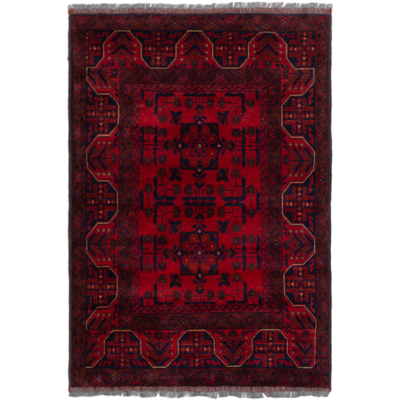 Tapis de zone en laine rouge 3 pi 3 po x 4 pi 11 po à main one-of-kind-noué la 2010s esari turque Alarick