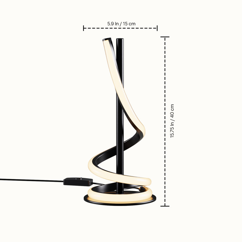 Sculptural Curve 12W LED Table Lamp 16" - 3000K Warm White - Touch Dimming in Matte Black