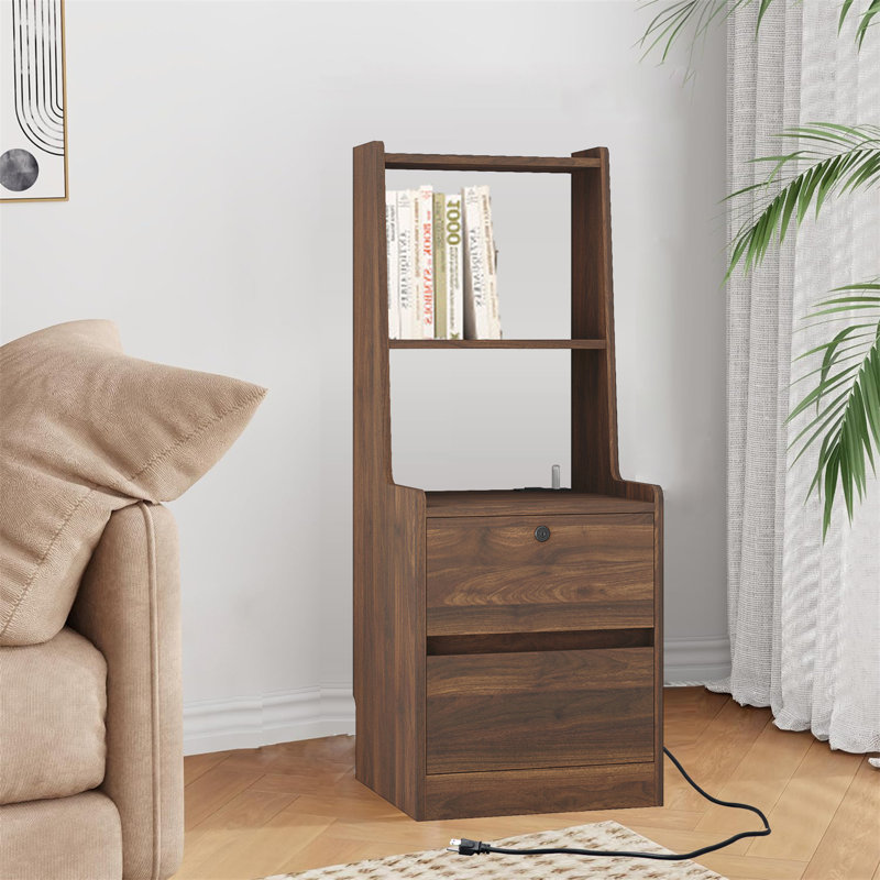 Table de chevet avec station de charge, Brun