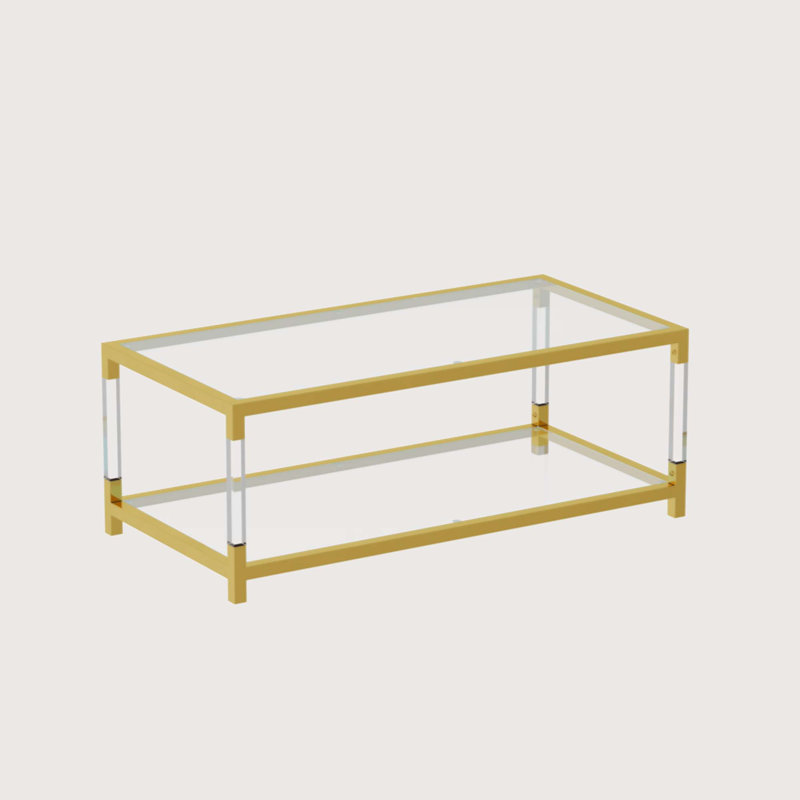 Modern Gold Glass Coffee Table with Acrylic Legs and Storage