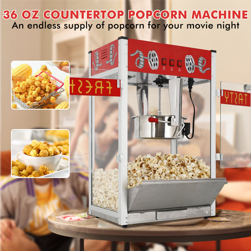 Machine à maïs soufflé commerciale 30 oz Nyddle, popper de table rouge de style cinéma 1650 W, commande à 3 interrupteurs