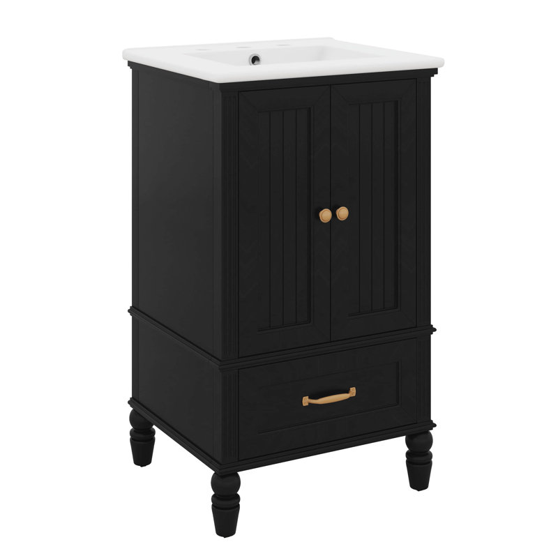 Meuble-lavabo de 20 pouces avec lavabo, 2 portes à fermeture douce et un tiroir, butoir de porte magnétique et patins réglables