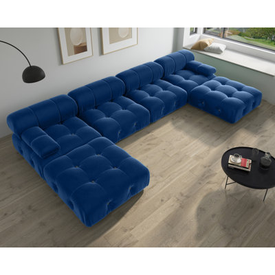 Canapé et chaise longue modulaire réversible avec repose-pieds en velours de 138,6 po Jesse