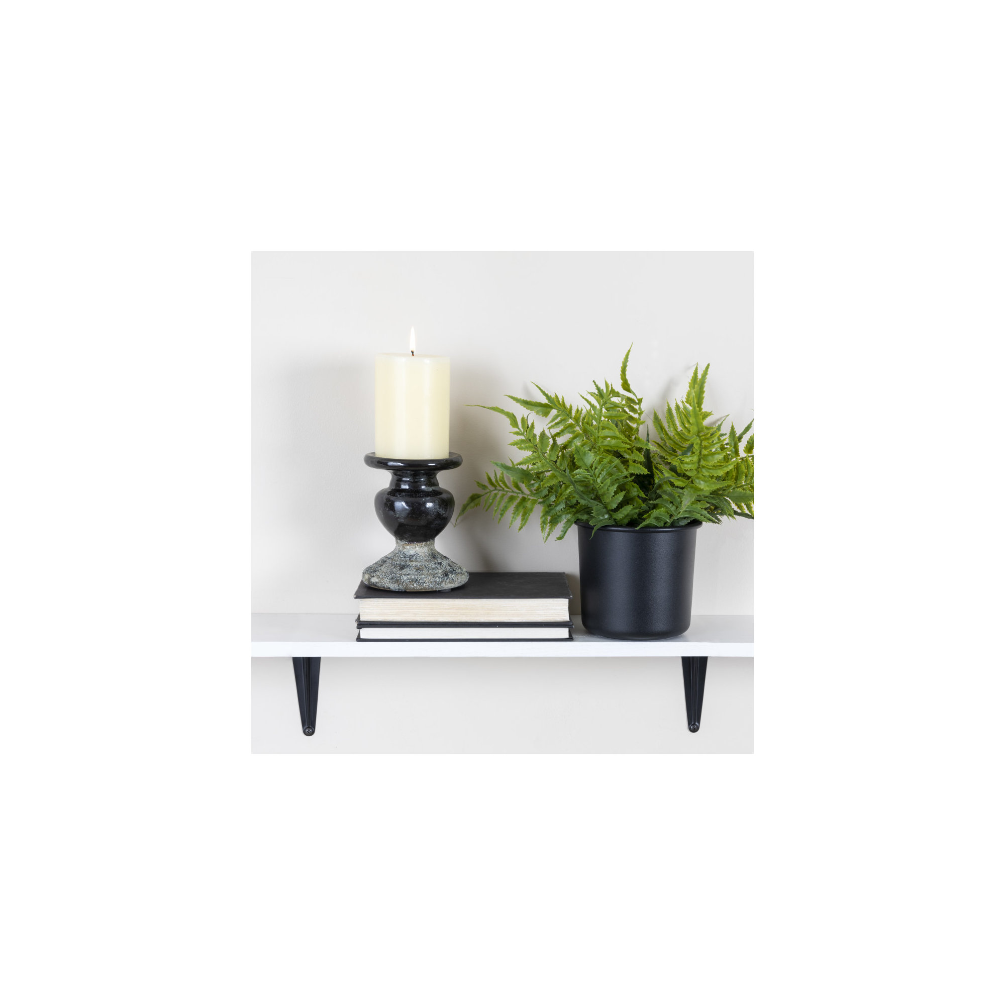 Waikiki Earthenware Tabletop Candlestick, 5.3" H x 4.5" W x x 4.5" D, Black/ Distressed Gray