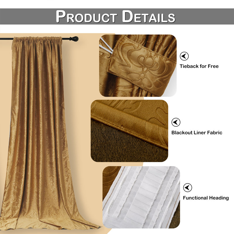 Hemington Blackout Curtain Pair, Gold, 52" W x 72" L