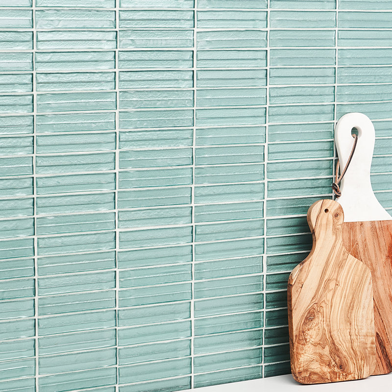 Tara Stacked 11.61" x 11.73" Molten Glass Mosaic Wall Tile (0.95 Sq. Ft. / Sheet), Seafoam