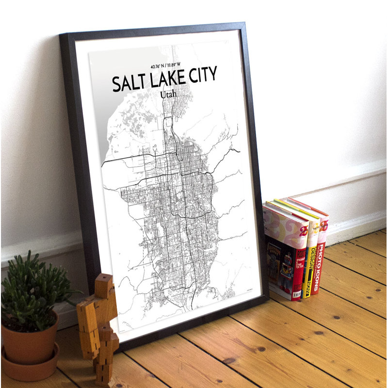 « Salt Lake City Map », impression d’art graphique dans des tons, H 17 po x l 11 po x P 0,05 po