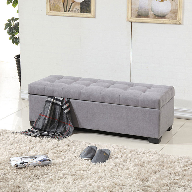Long banc de rangement en tissu gris, Gris
