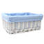 White Wicker Storage Basket with Blue Gingham Lining - 39x28x16cm