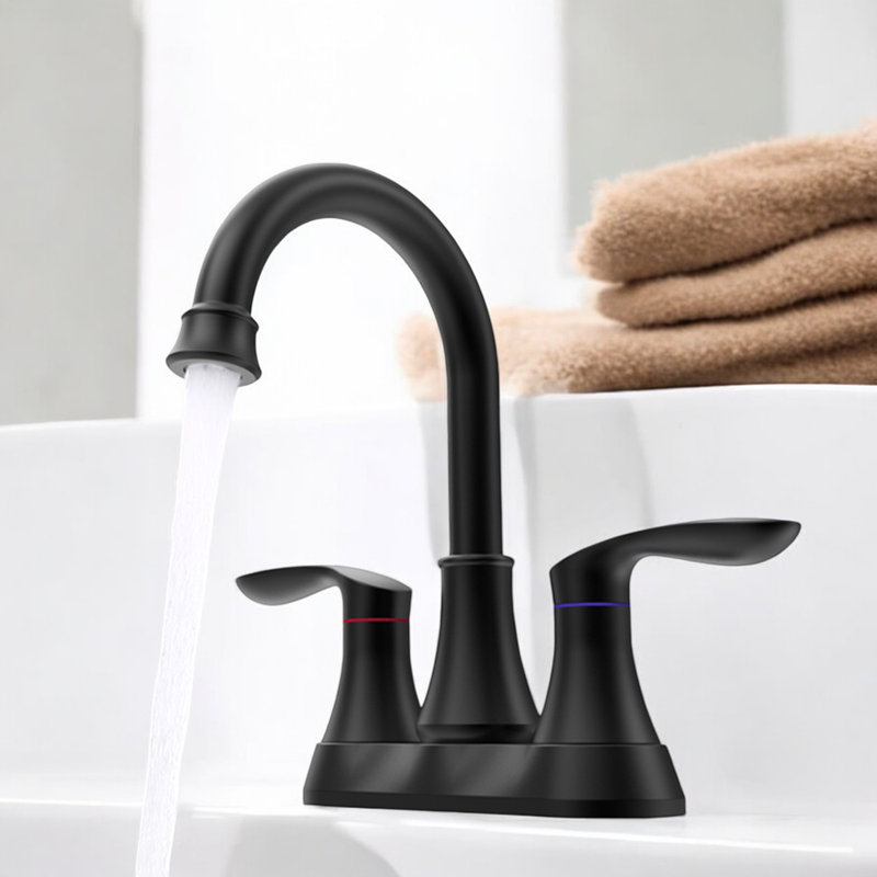 2-handle Bathroom Faucet with Drain Assembly, Matte Black