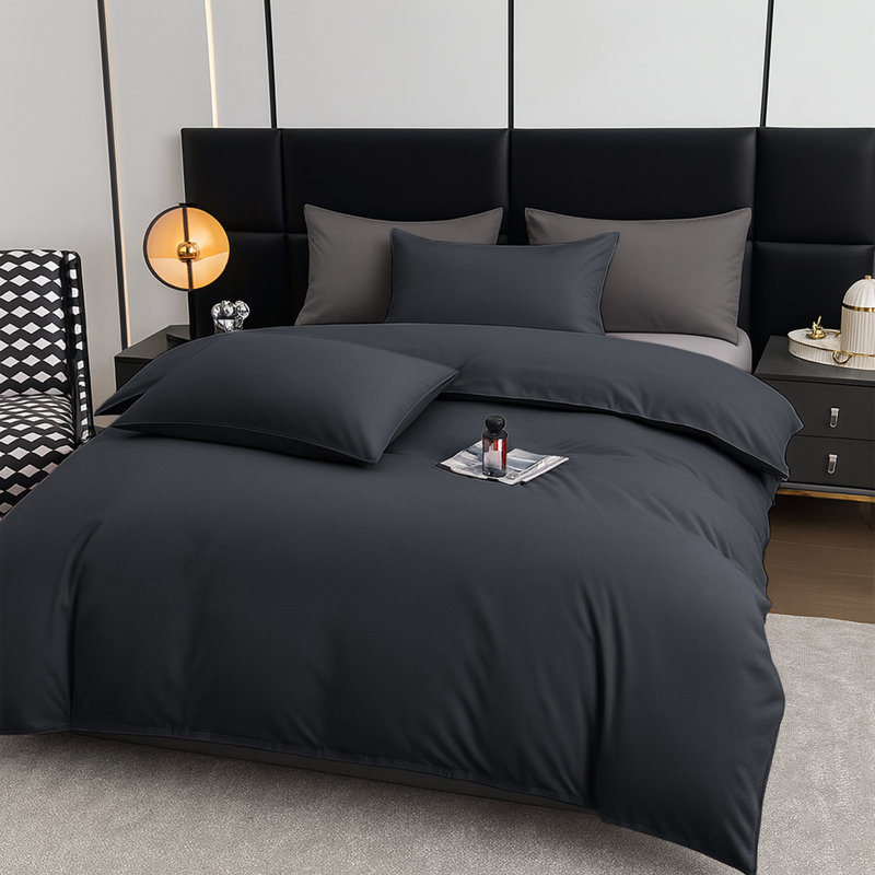 Aspire Homeware Ultra Soft 4 Piece Hotel Quality Dyed Duvet Bedding Set with Pillowcases and Fitted Sheet, Charcoal