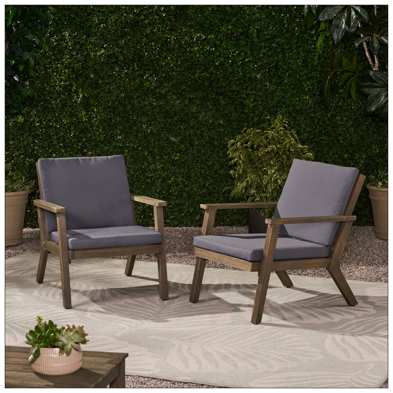 Outdoor Acacia Wood Club Chairs Set With Cushions For Stylish Relaxation