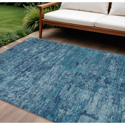 Tapis extérieur lavable abstrait bleu denim et bleu marine 10 pi x 14 pi