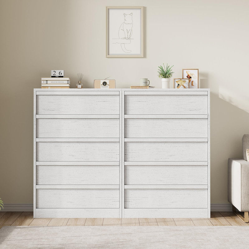 Modern Tall Dining Table with 5 Drawers, White Storage Buffet Sideboard for Dining Room, Living Room, Entryway & Bedroom
