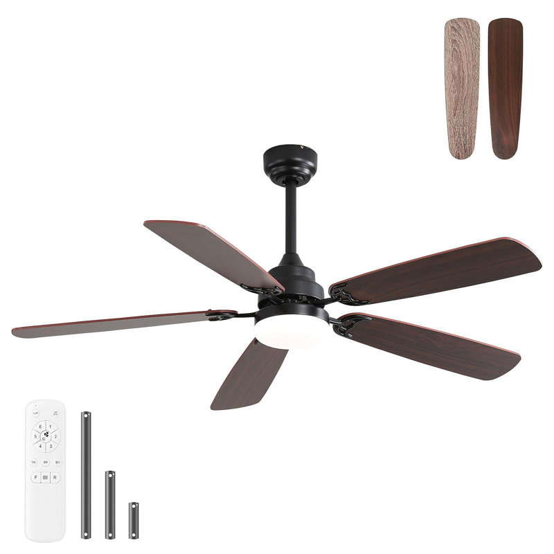 52 Inch Classics Ceiling Fan With Led Light 6 Speed Wind 5 Blades Remote Control DC Motor For Indoor, Matte Black