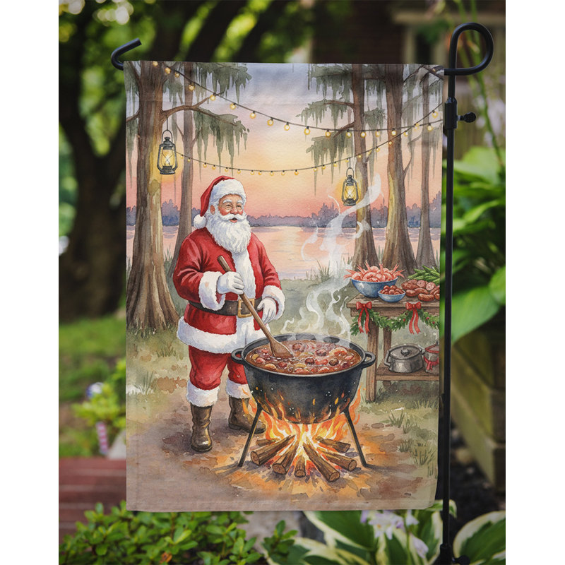 Cajun, père Noël, cuisine, gumbo, drapeau de jardin de Noël, Taille du jardin, Cajun Santa Cooking Gumbo