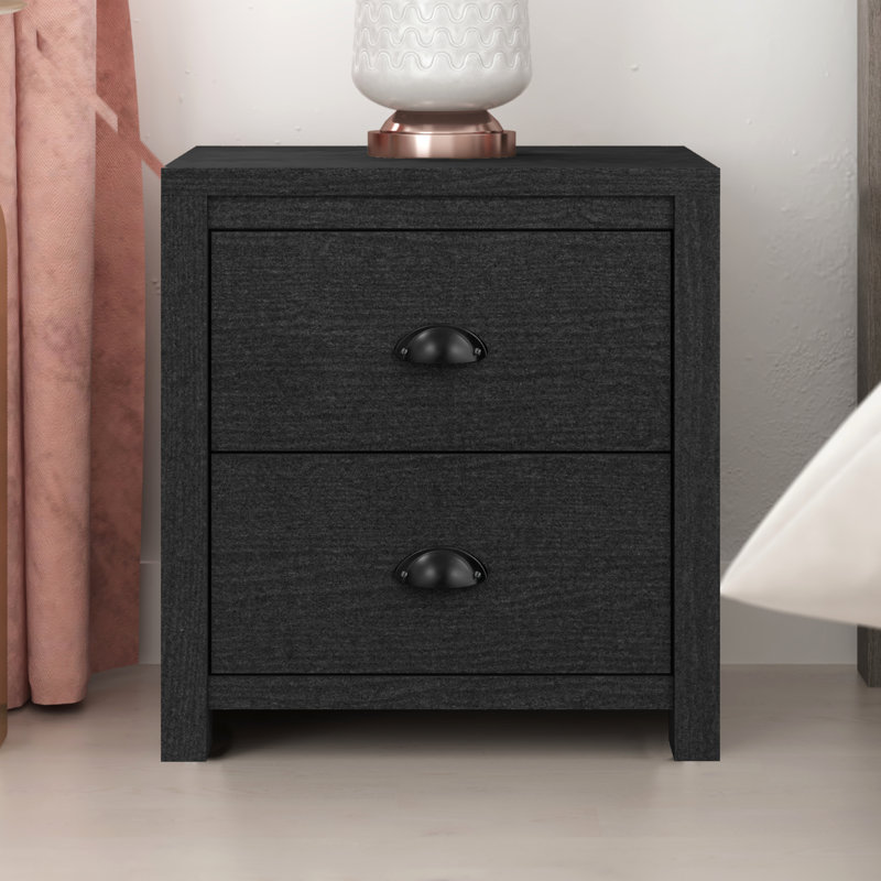 Isenbert Crissman 2 Drawer Nightstand, Black Oak
