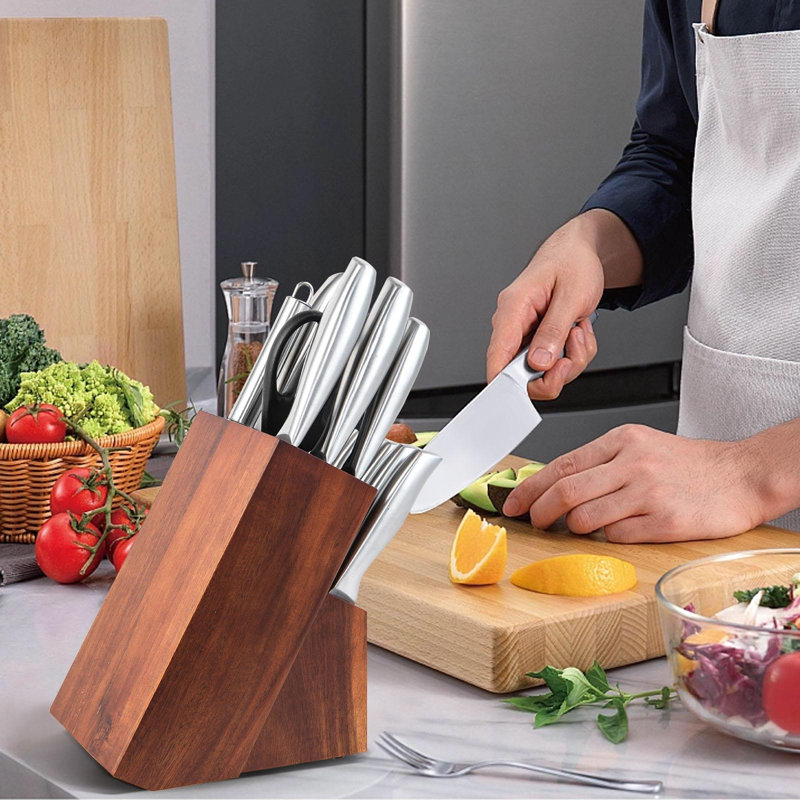 Ensemble de couteaux de cuisine 14 pièces Giantex en acier inoxydable avec aiguisoir pour la maison et le restaurant