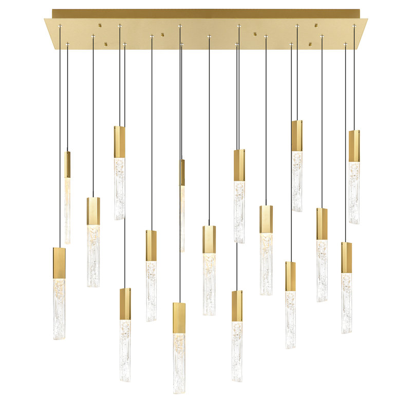 Integrated LED 48in Brass Modern Chandelier with Textured Handmade Glass for Living Room Dining Room, Brass