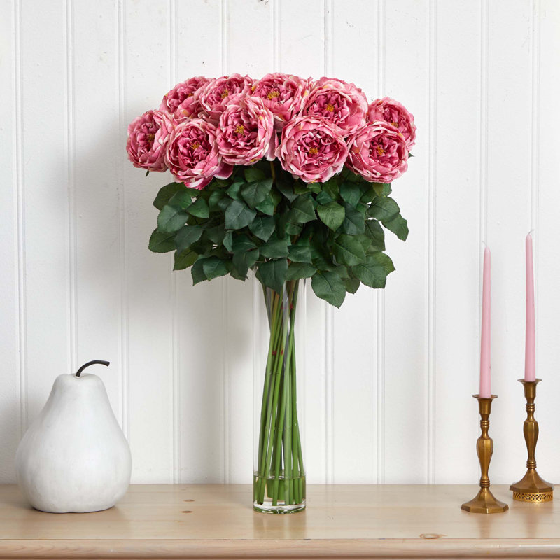 Roses Arrangement in Vase, Pink, Clear