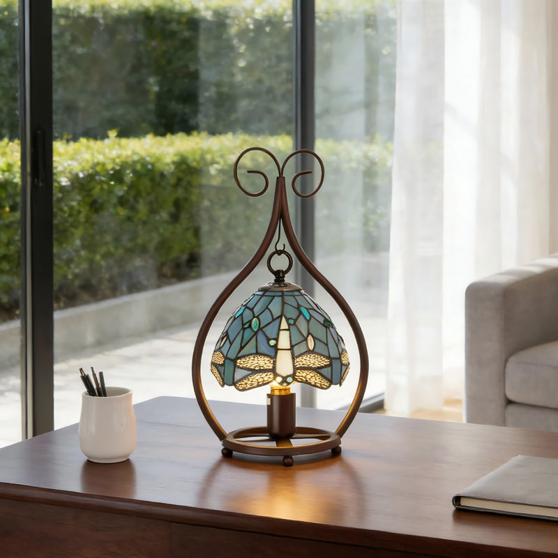 Lampe de table en verre coloré 16,5 po style Tiffany Vintage (ampoule incluse)