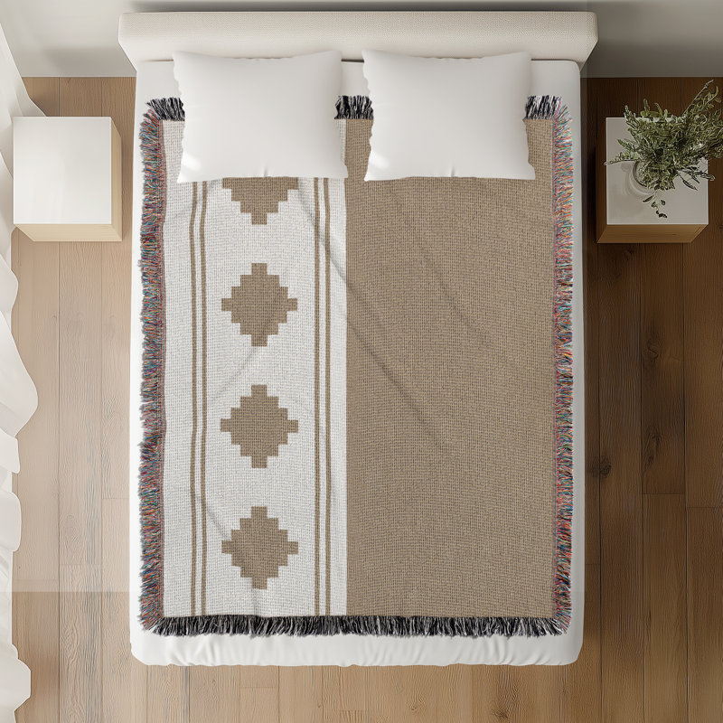 Jeté en mélange de coton Ector South Western, Beige / blanc cassé, L 80 po x l 60 po