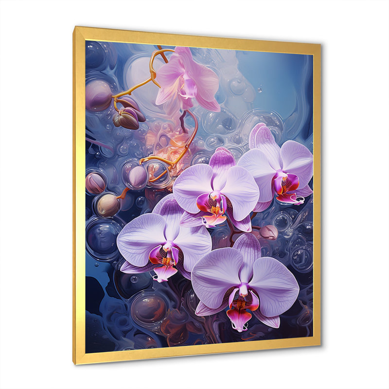 " Purple Orbiting Orchids Collage ", Gold Single Picture Framed, 40" H x 30" W x 1.5" D