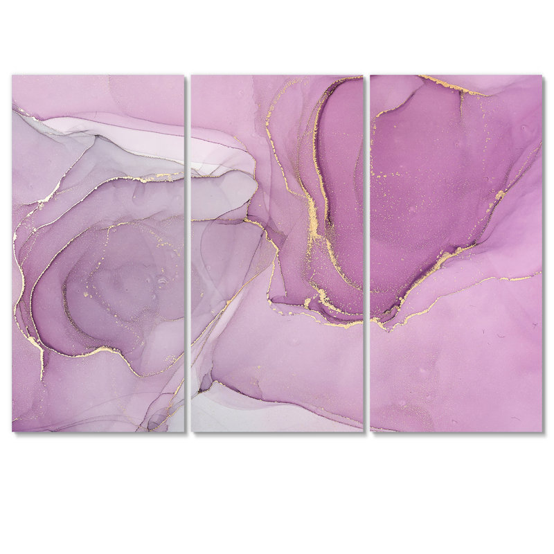 Mauve liquide Art Waves I - impression sur toile murale moderne, H 32 po x l 48 po x P 1 po