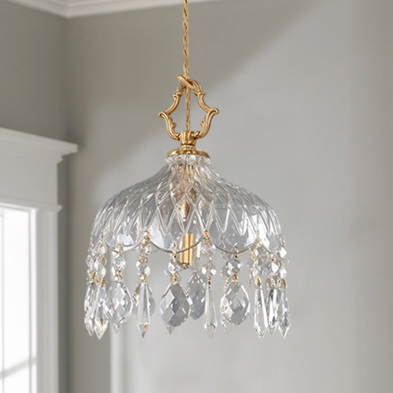 Luminaire suspendu vintage en verre et laiton