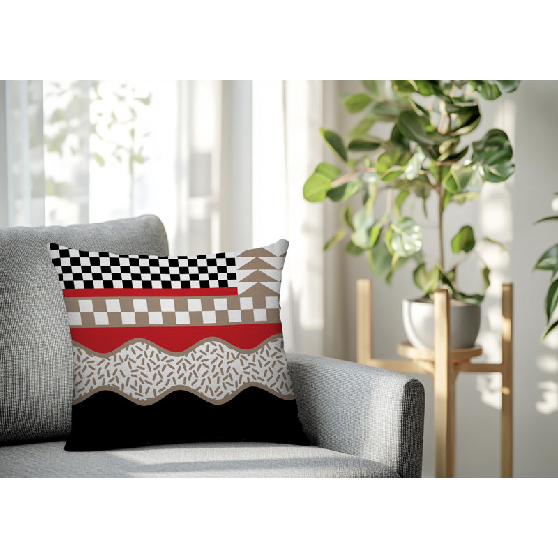 Coussin carré intérieur / extérieur Trix Abstract, Carré 16 po, Rouge