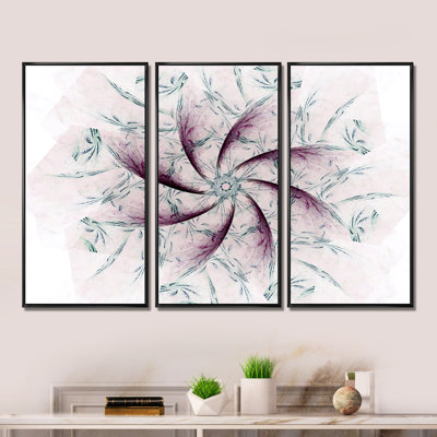 Geometric Fractal Flower - 3 Piece Floater Frame Painting on Canvas
