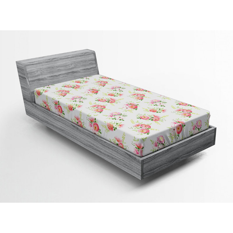 Microfiber Floral Fitted Sheet, Twin Fitted Sheet, Pink Floral 22