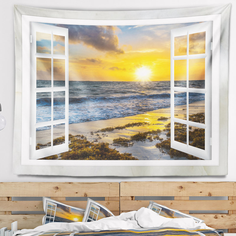 Tapisserie coucher de soleil avec fenêtre ouverte, H 78 po x l 92 po