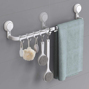 Suction Cup Towel Bar, Adjustable 24 Inch No Drill Wall Mounted Towel Holder for Bathroom, Kitchen
