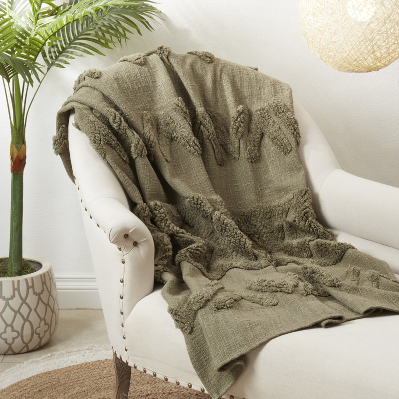 Moss Green Cotton Tufted Textured Throw Blanket 50"x60"