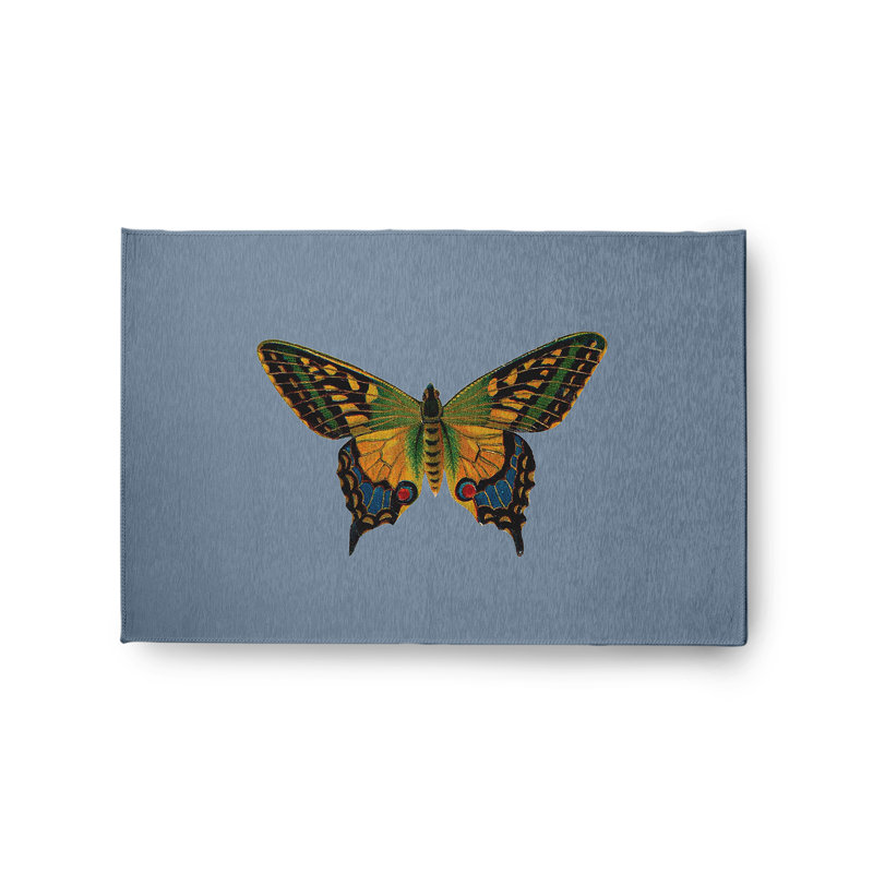 Tapis bleu / or / vert en chenille tissé à la machine Anju, Rectangle 2 pi x 3 pi
