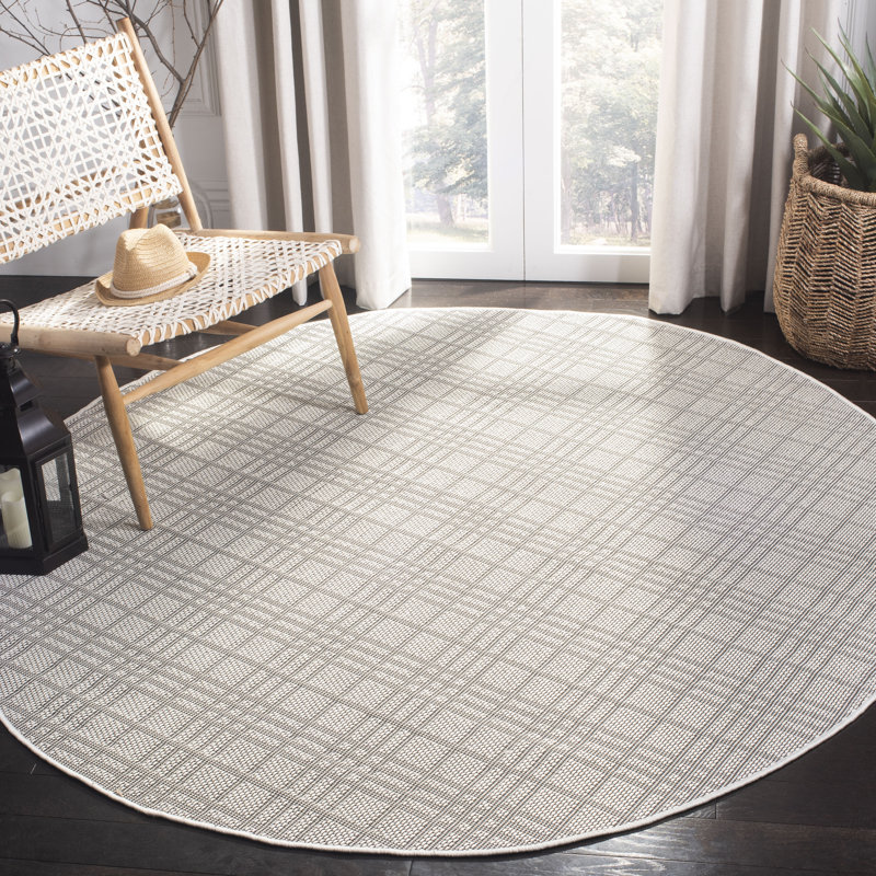 Abass Performance Machine Washable Plaid Indoor/Outdoor Area Rug, Round 8'