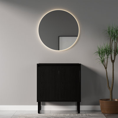 Meuble-lavabo simple sur pied avec portes cannelées et pieds en métal (lavabo non inclus)
