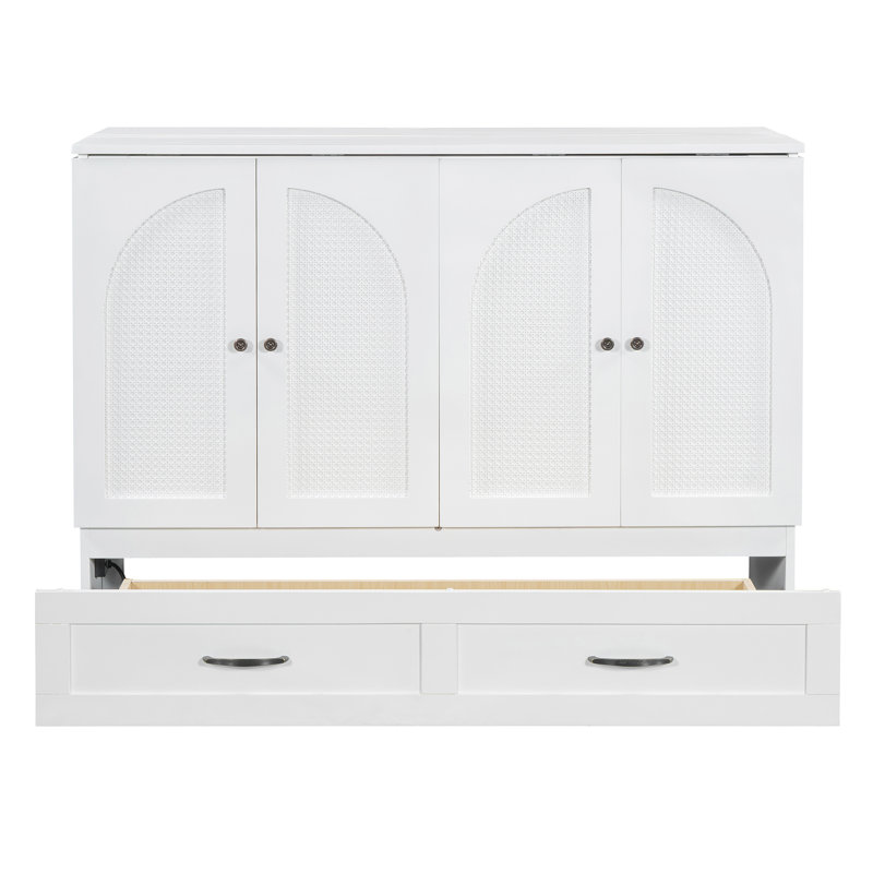 Lit escamotable double avec grands tiroirs, blanc, Blanc