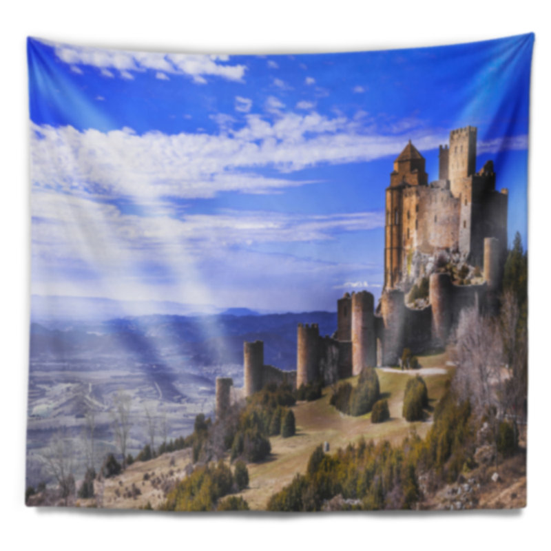 Tapisserie de castle panorama en polyester médiéval loarre avec accessoires suspendus inclus, H 68 po x l 80 po