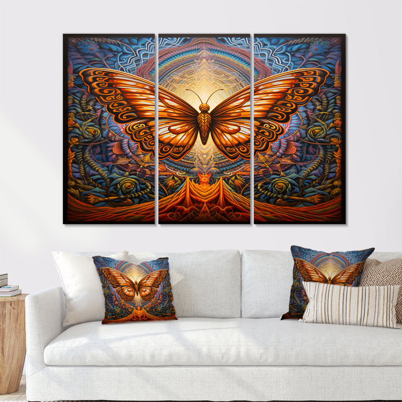 Charlena - ensemble d'impressions d'art mural papillon, H 28 po x l 36 po x P 1 po, Toile tendue