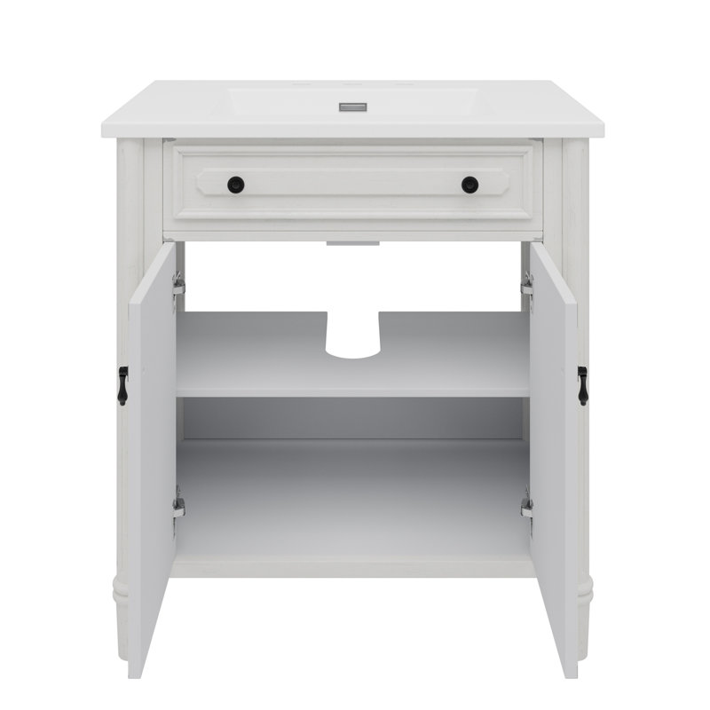 31" Vintage Bathroom Vanity with Sink, Rustic Cabinet with Soft-Close Doors & Adjustable Shelf, Curved Profile Design
