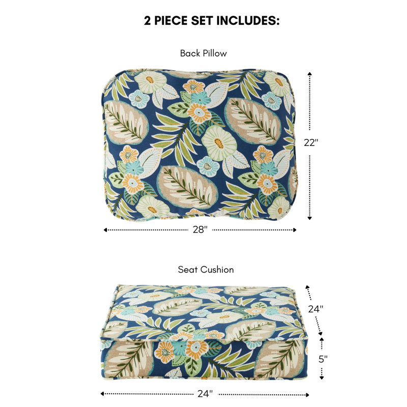 Outdoor 2-Piece Deep Seat Cushion Set, Marlow Blue Floral