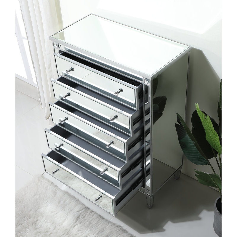 SPARKS 5 - Drawer 36'' W Chest, Mirrored/Silver