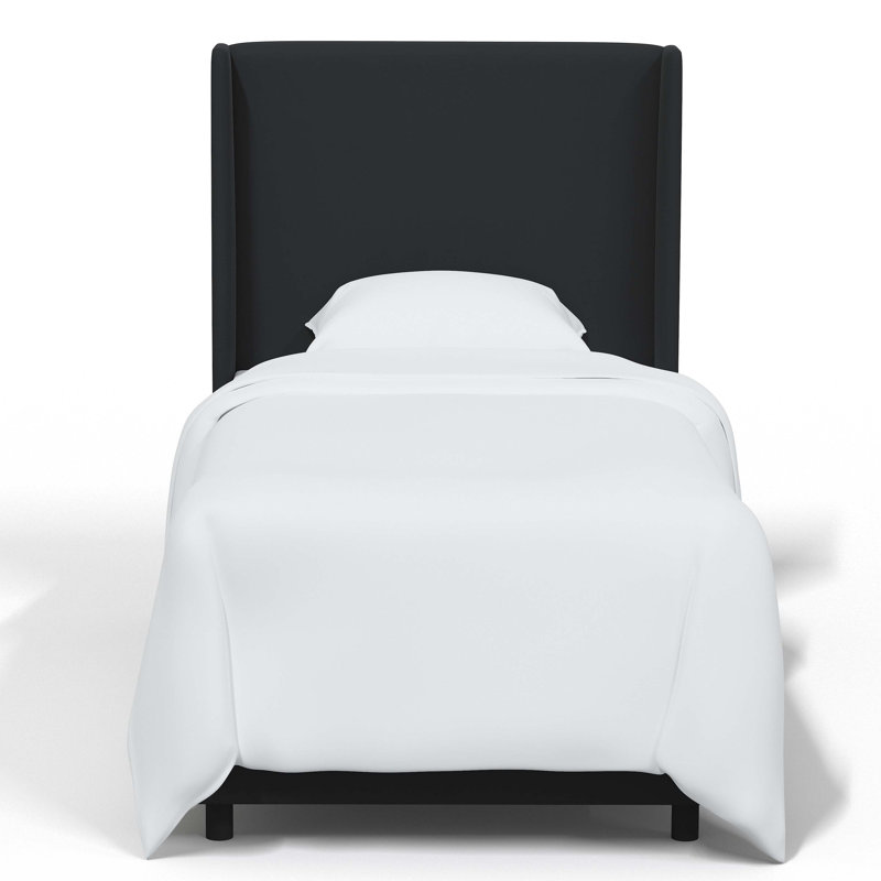 Lit standard à profil bas tapissier Dinapoli, Velours performance noir classique, Simple