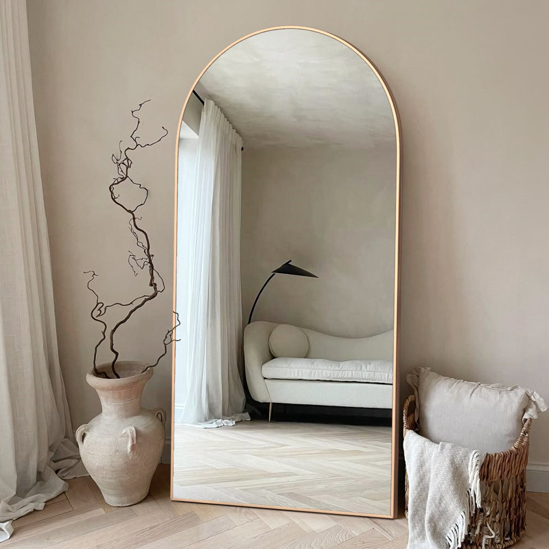 Malesha Large Modern Full Length Arched Aluminum Alloy Framed Floor Mirror, Brushed Gold, 71" H x 24" W