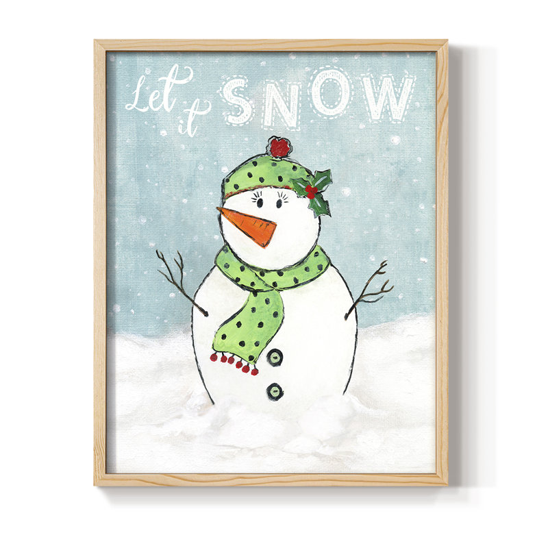 Impression encadrée Jolly Snowman II - bois massif, Naturel, H 11 po x l 9 po