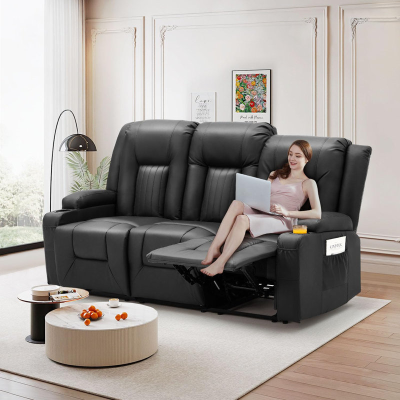 Reclining Loveseat With Cup Holders&side Pockets, Black